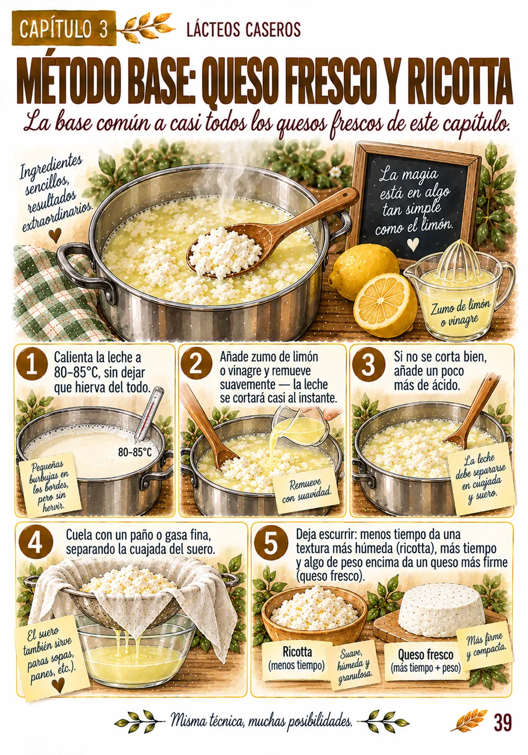 Página interior: método base de queso fresco y ricotta