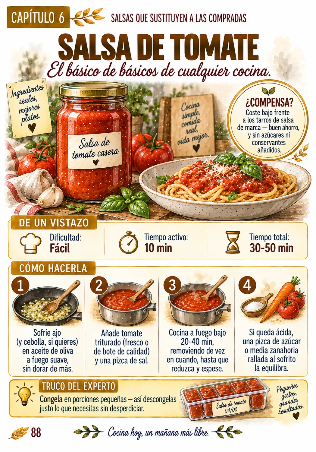 Ficha ilustrada de la salsa de tomate casera