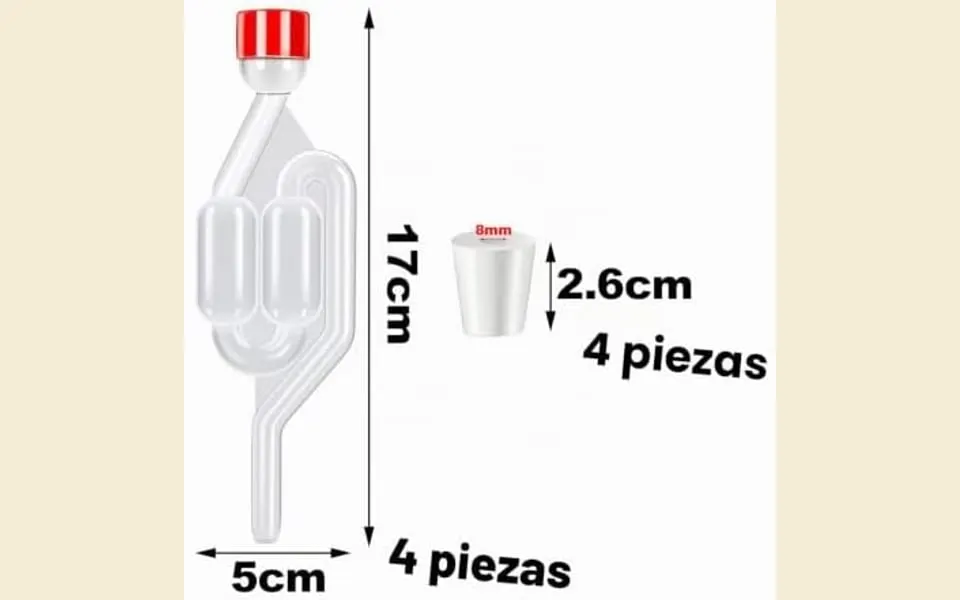 Válvula de fermentación airlock, medidas