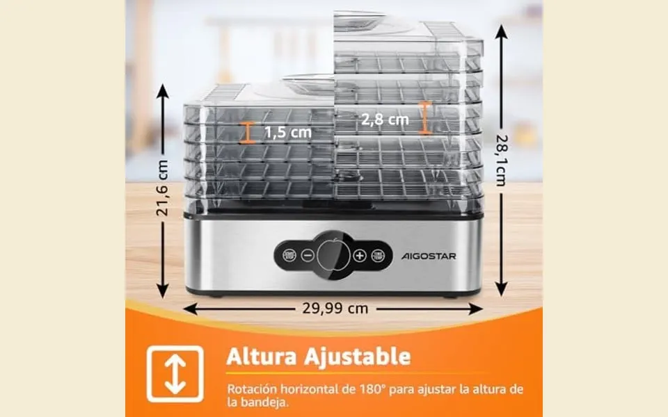 Deshidratador de alimentos Aigostar, medidas